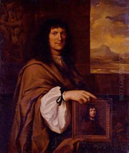 Portrait Of A Man Holding A Portrait by Charles Alphonse Du Fresnoy