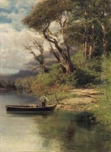 Paesaggio Fluviale Con Pescatore by Filiberto Petiti