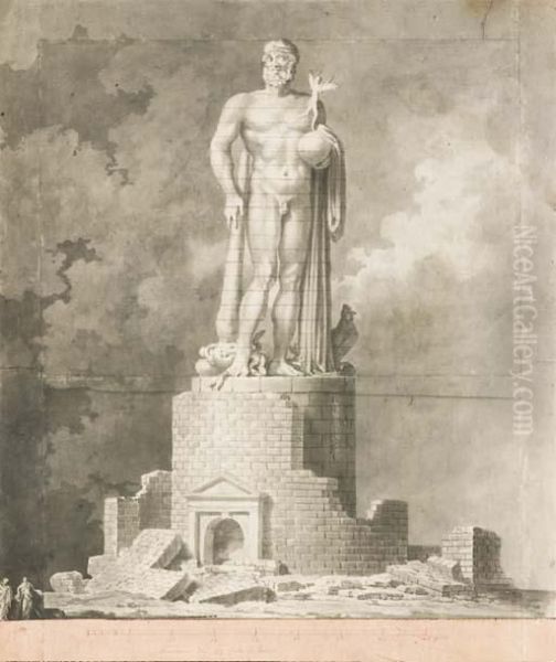 Monument Surmonte D'une Statue 
D'hercule Portant Un Globe Sur Lequel Se Tient Une Allegorie De La 
Fortune - view 1
