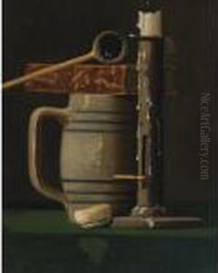 Still Life With Candlestick And Book by John Frederick Peto