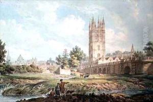 Magdalen College and Bridge Oxford from the River by Edward Dayes