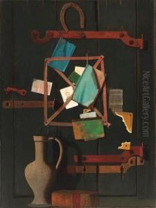 The Old Closet Door--rack And Horseshoe With Dutch Jar by John Frederick Peto