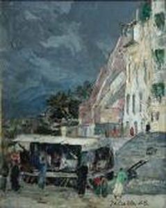 Piazza Del Mercato A Sanremo (temporale Imminente) by Vittorio Petrella Da Bologna