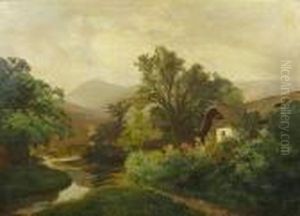 A Cottage By A Winding Stream by Konrad Petrides