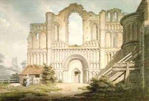 West front of Castle Acre Priory Church near Downham Norfolk by Edward Dayes