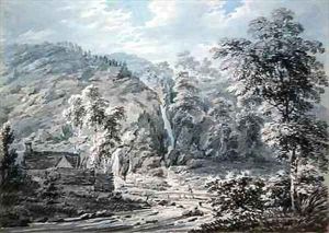 A Waterfall at Corwen North Wales by Edward Dayes