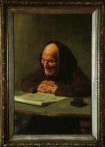 "a Good Read" - A Franciscan Monk Reading A Newspaper by Achille Petrocelli