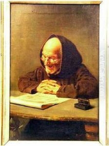 Study Of An Old Monk Reading At A Table by Arturo Petrocelli