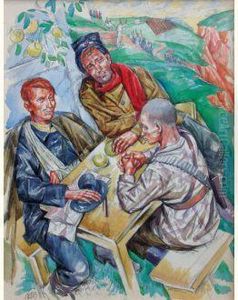 Trois Soldats Atables by Kuzma Sergievitch Petrov-Vodkin
