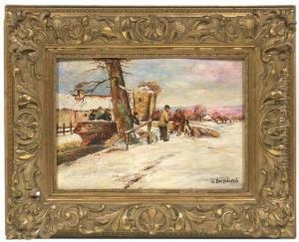 Wintry Landscape With A Hunting Party At A Homestead - view 1