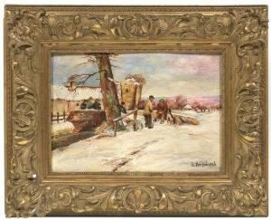 Wintry Landscape With A Hunting Party At A Homestead by Piotr Ivanovich Petrovichev