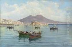 Fishing Boats In The Bay Of Naples, Vesuvius Beyond