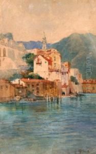 Paesaggio Lacustre - Acquerello Su Cartone
