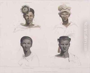 A Bosjeman a Bosjeswoman a Booshuana Woman a Booshuana Man four head and shoulder vignettes
