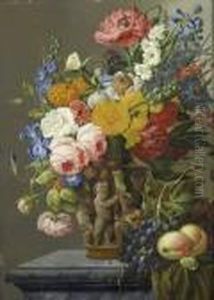 Bouquet De Fleurs Dans Un Vase Sur Un Entablement by Franz Xaver Petter