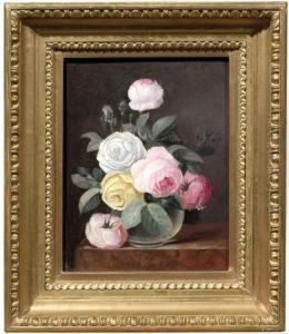 Stilleben Mit Bunten Rosen In Einer Glasvase