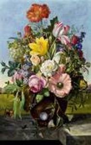 Blumenstillleben Auf Einem Marmorsockel Vor Einer Landschaft * by Franz Xaver Petter