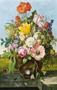 Blumenstilleben Mit Schmetterling, Kafer Und Schnecke