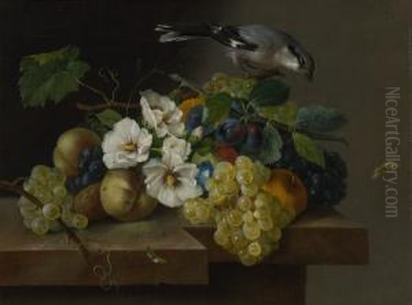 Blumen- Und Fruchtestillleben Mit Einem Vogel - view 1