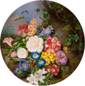 Quadro Di Fiori Sul Terreno A Bosco Con Rose Quadro Di Fiori Sul Terreno A Bosco Con Rose