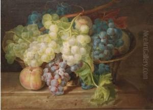 Grapes And Peaches In A Basket On A Ledge by Franz Xaver Petter