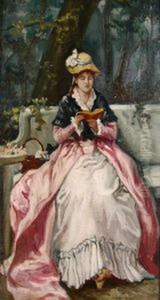 Seated Lady Reading On Bench - view 1