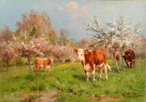 Vaches Sous Les Pommiers En Fleurs by Aymar Pezant