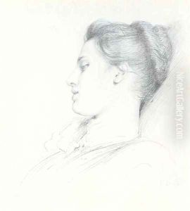 Portrait study of a young woman, in profile and with eyes downcast by Sir Frank Dicksee