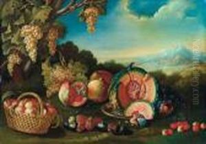 Natura Morta Di Frutta Su Paesaggio Natura Morta Di Frutta Su Paesaggio