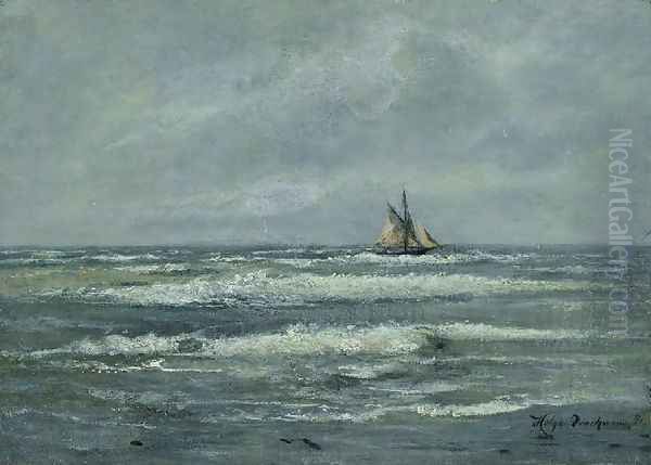 Coastal landscape with sailing boat - view 1