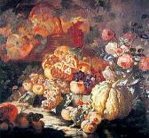 Martwa Natura Z Winogronami, Owocami Granatu I Kwiatami by Maximilian Pfeiler