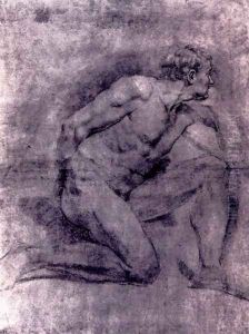 An Academic Study Of A Seated Male Nude (verso) by Gabriel Francois Doyen