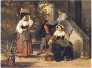 Attributed To , The 
Woolspinners, Falsely Signed And Dated, Oil On Panel, 33 X 44 Cm.; 13 X 
17 1/4 In by Karel Frans Philippeau