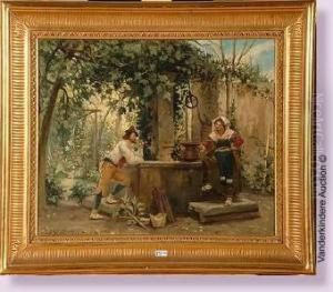 Scene Galante Au Puits by Leon Philippet