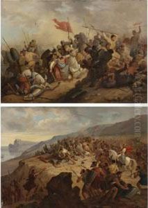 Two Scenes Of Battle: A Pair by Henri Felix Emmanuel Philippoteaux