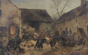 Bataille Dans Une Cour De Ferme Pendant La Guerre De 1870 by Henri Felix Emmanuel Philippoteaux