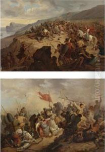 Two Scenes Of Battle (a Pair) by Henri Felix Emmanuel Philippoteaux