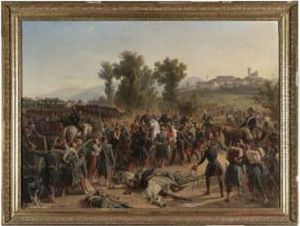 Troops Praising General Forey
After Their Victory At The Battle Of Montebello On 20 May 1859 by Henri Felix Emmanuel Philippoteaux