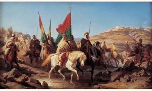 " Chefs Arabes Passant Le Gue, 1866 ". by Henri Felix Emmanuel Philippoteaux