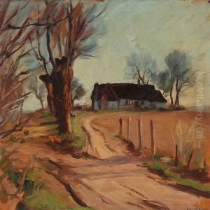 Village Road With A Farm In The Background by Sally Philipsen
