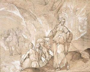 Lot's wife looking back towards the destruction of Sodom and Gomorrah by Toussaint Dubreuil