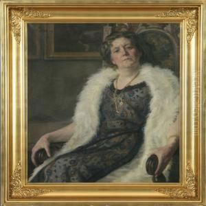 Portait Of Sitting Woman In Fur Coat by Sally Philipsen