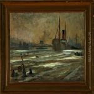 Sally Philipsen: Harbour Scenery From Copenhagen, Denmark. Signed Sally Philipsen by Sally Philipsen