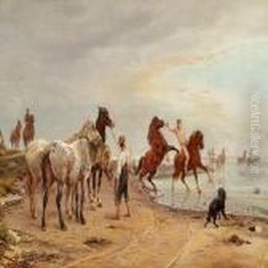 Horses Going For A Swim