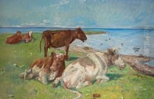 Cows. Salthol Strand 1913. Signed Monogram 1913 by Theodore Esbern Philipsen
