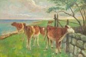 Cows On Saltholmen. Signed Monogram 1910 by Theodore Esbern Philipsen