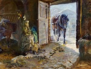 Stable In Sora. "stald I Sora. En Hest Kommer Ind Gennem Den Abne Dor" by Theodore Esbern Philipsen