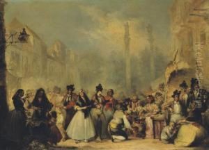 Figures On The 'almeda De Hercules', Seville by John Phillip