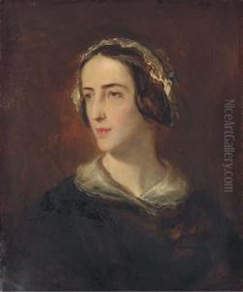 Portrait Of The Artist's Wife, In A Black Dress With A White Collar, Half-length - view 1