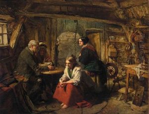 A Family In A Cottage Interior by John Phillip